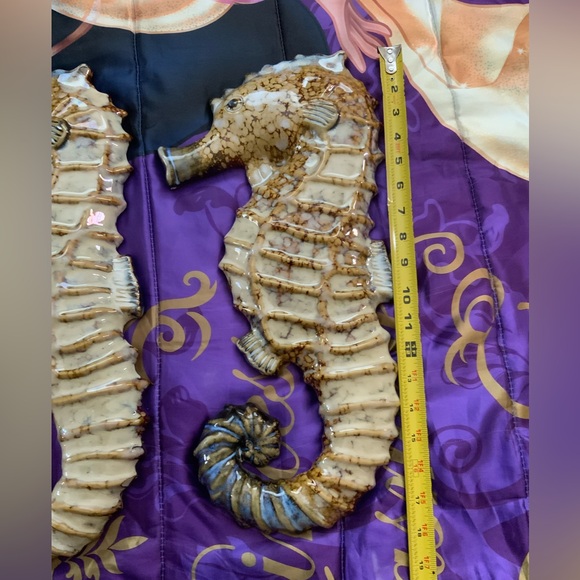 Vintage Pair Of Large BIG 18” Art CERAMIC 3D Seahorse nautical Wall Decor ART - Picture 5 of 12